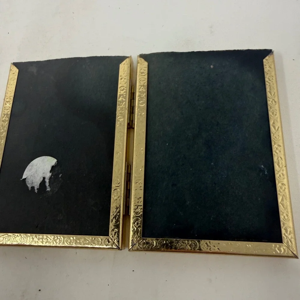 Vintage Gold Tone Metal Double Folding Picture Frame Hinged Bifold 2.5x3.5